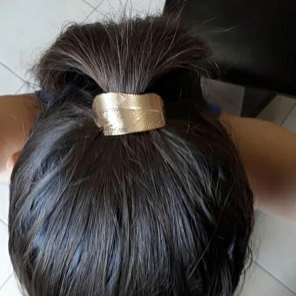 Gold Hair Pony tail elastic with Leaf and Barrett Bundle NWT - Picture 6 of 8